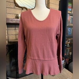 PAPER CRANE Dusty Rose Pink Long Sleeve Waffle Knit Top - Medium